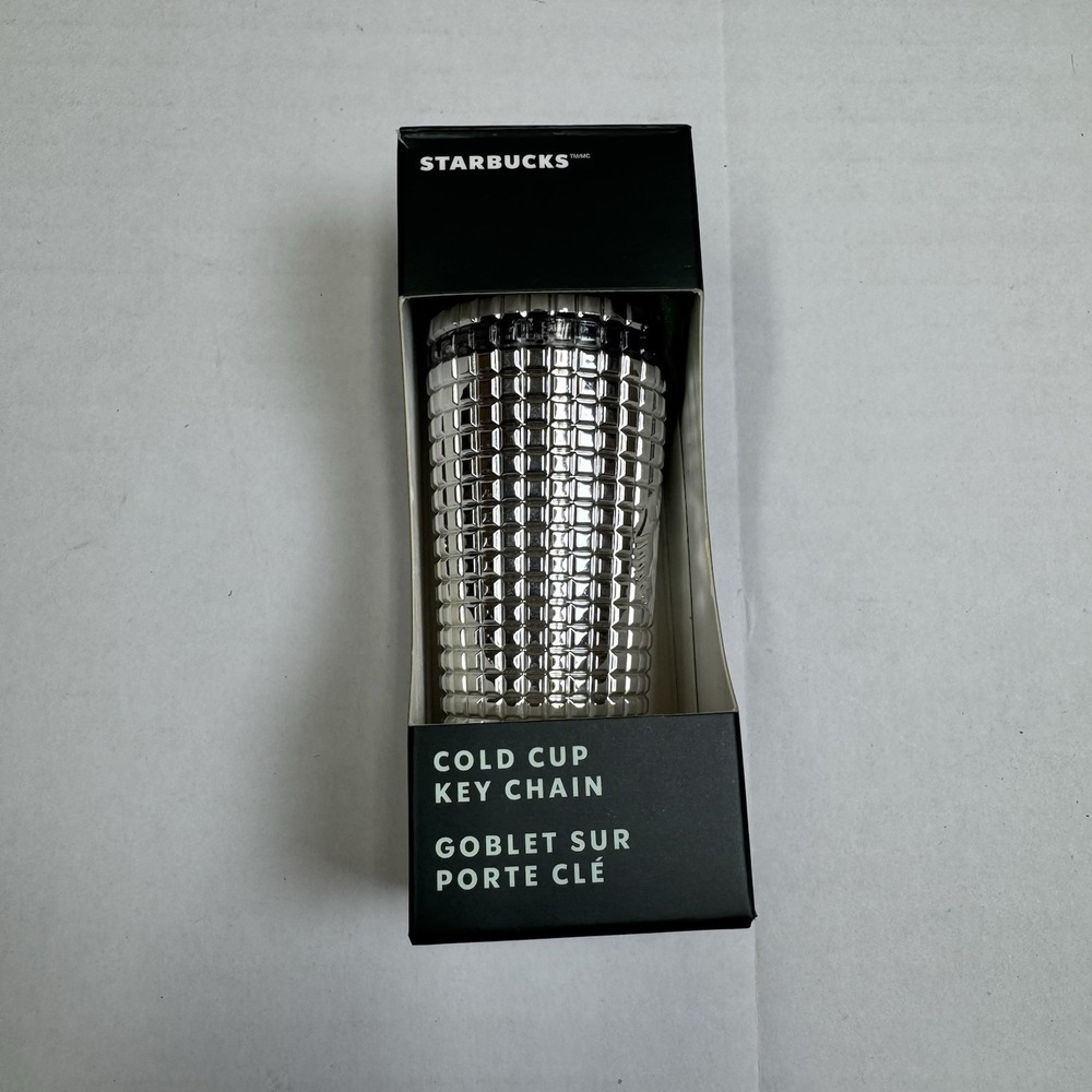NEW 2023 Christmas Starbucks Keychain Chrome Silver Studded Cold Cup Ornament